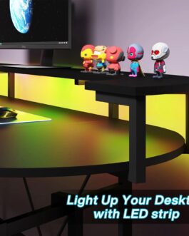 75″ Gaming Desk Computer Desk with LED Strip & Monitor Shelf