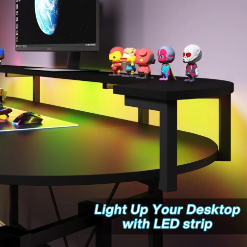 ⁦75" Gaming Desk Computer Desk with LED Strip & Monitor Shelf⁩ - الصورة ⁦2⁩