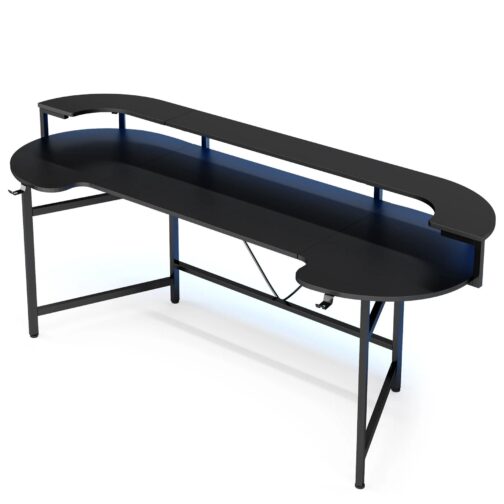 ⁦75" Gaming Desk Computer Desk with LED Strip & Monitor Shelf⁩ - الصورة ⁦5⁩